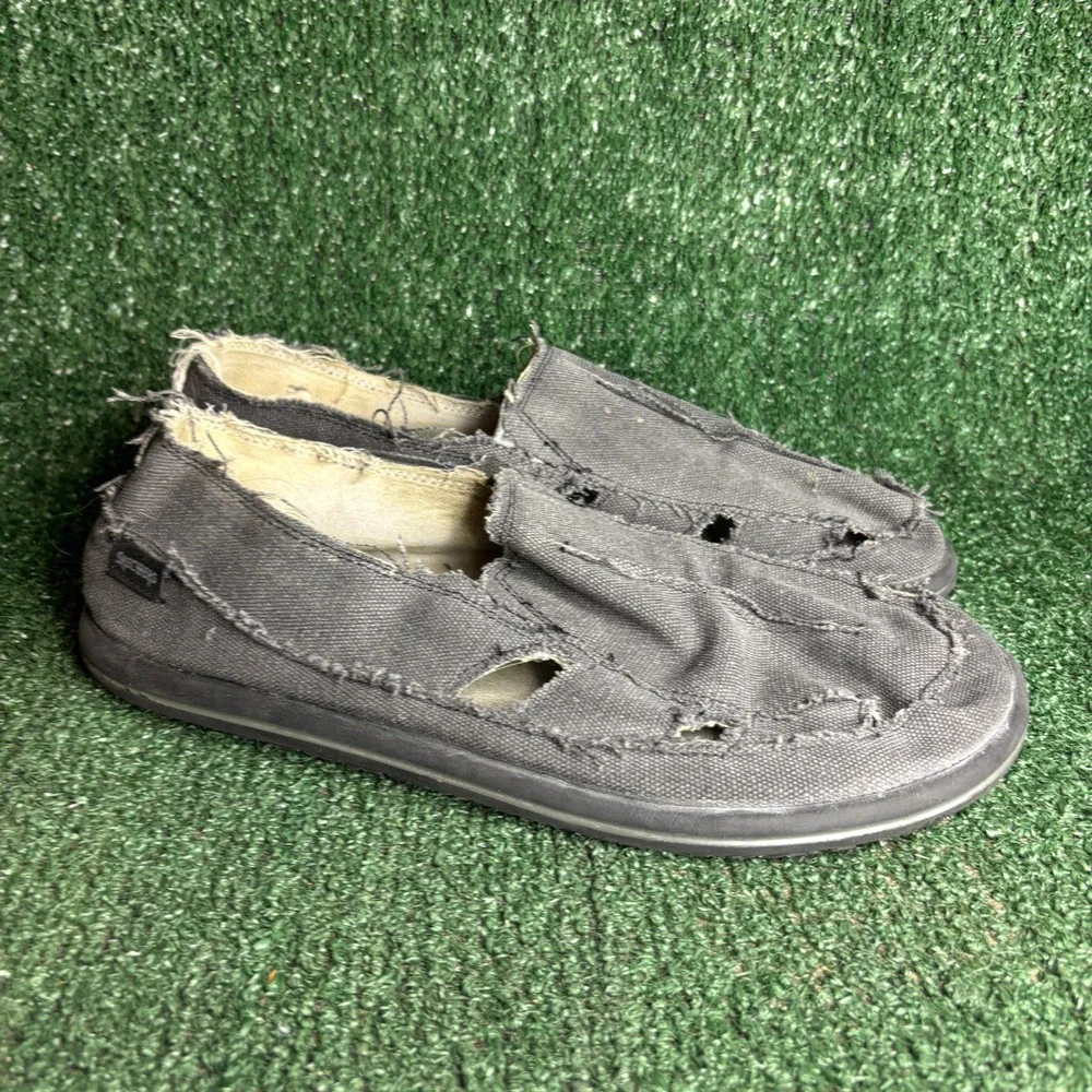 Skechers 63310 Canvas Distressed Frayed Beach Casual Slip On Shoe Black Mens 12